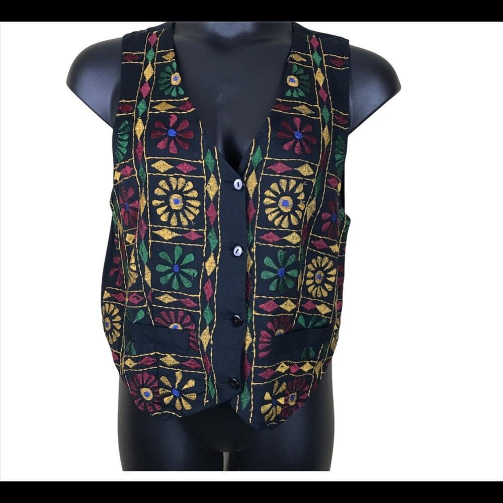 PASSPORTS OF PIER 1 IMPORTS Vintage Floral Embroidered Vest Sz One Size - Picture 1 of 5